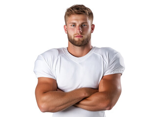 Confident Male Athlete in Football Uniform with Arms Crossed