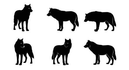 Collection of Standing Animal Silhouettes in Black on White Background, Vector Icons.
