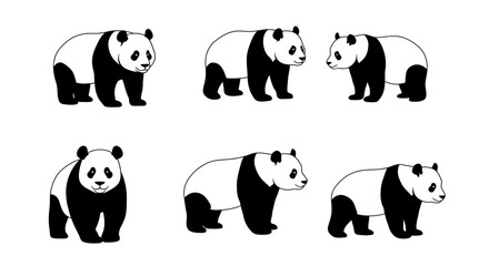 Collection of Standing Animal Silhouettes in Black on White Background, Vector Icons.
