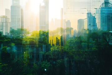 Fototapeta premium Reflection in windows of modern office building in Shanghai, China.