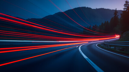 Wave motion speed red and blue lighting on road background,