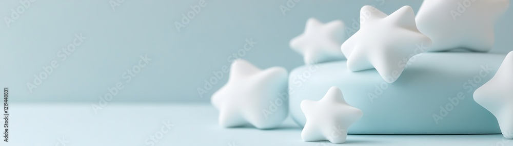 Aufkleber softly illuminated star shapes rise gently from a pastel blue surface, creating a modern, minimalist