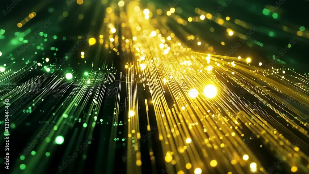 Aufkleber Witness the enchanting dance of golden and emerald lights cascading through a digital matrix. This stunning visual experience will immerse you in a fusion of light and technology. 