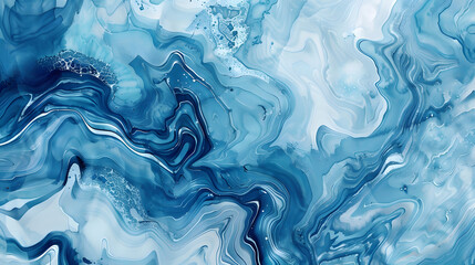 Obraz premium Fluid blue watercolor marble effect, generative ai