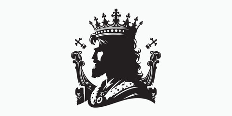King with Sword and Crown silhouette Cartoon vector icon