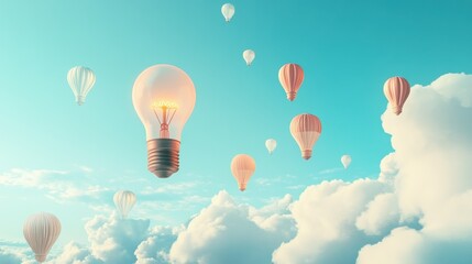 Launching light bulb on blue sky background. Startup and launch. concept. 3D Rendering