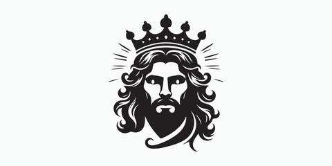 King with Sword and Crown silhouette Cartoon vector icon