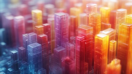 Abstract 3D visualization of colorful vertical bars representing a city skyline.