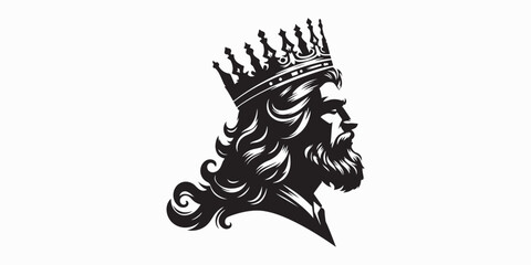 King with Sword and Crown silhouette Cartoon vector icon