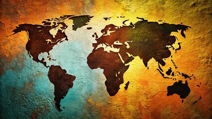 Fototapeta premium Silhouette World Map on Textured Background - Global Travel Concept Stock Photo