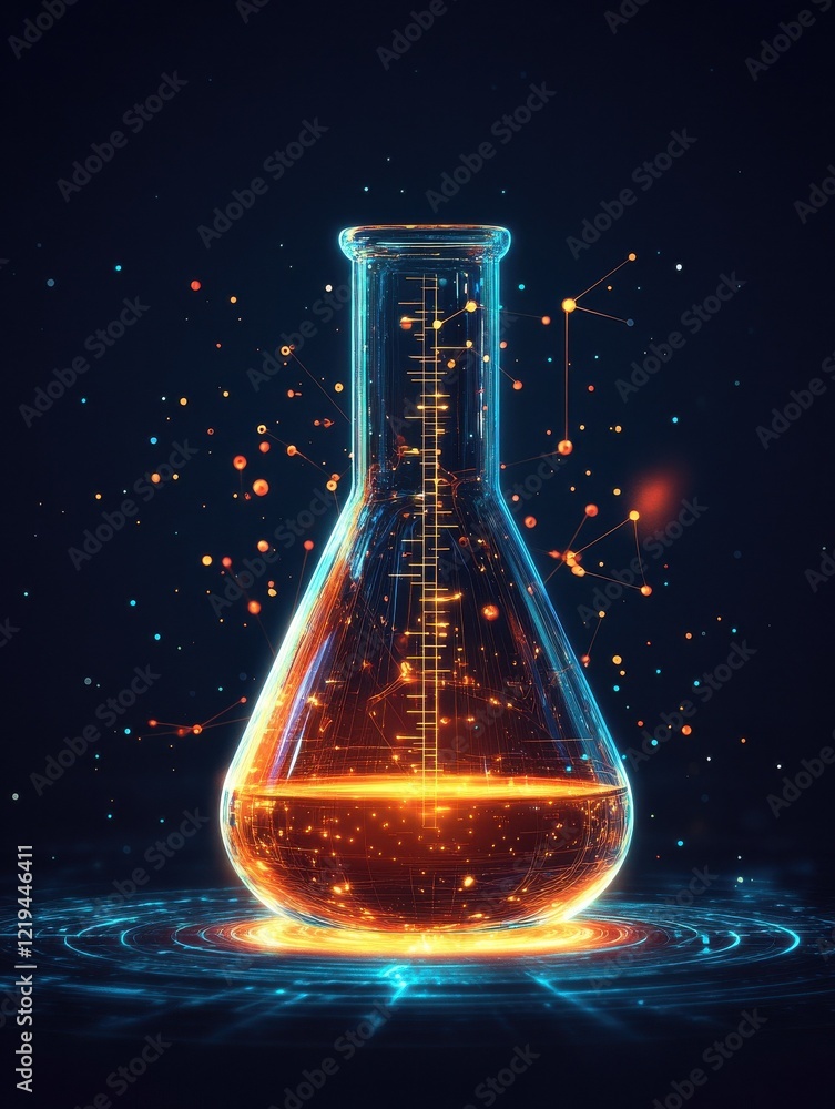 Poster the digital laboratory flask icon with glowing data symbolizes the integration of ai into scientific