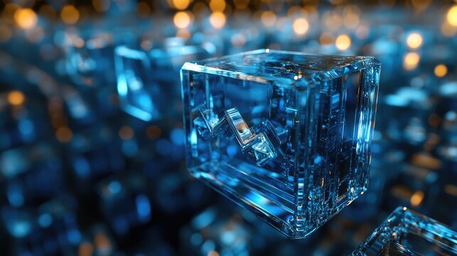 A close-up view of a transparent blue 3D bar chart illustrating a rising trend.