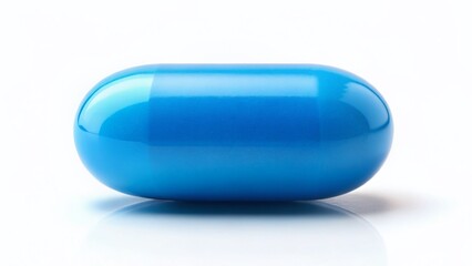 Single Blue Pill on White Background - Medical Pharmaceutical Product Photography