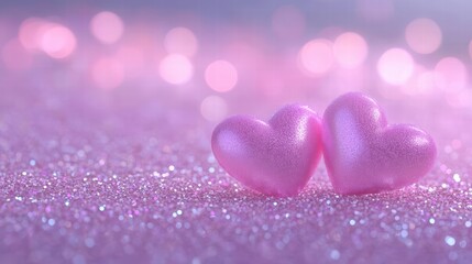 Obraz premium Romantic Pink Hearts on Sparkling Background with Bokeh Effects
