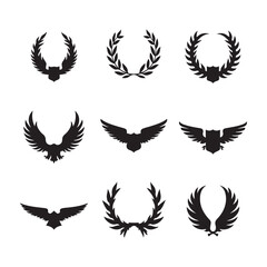 heraldic symbols, shields, laurel wreaths, eagles, wings, silhouettes
