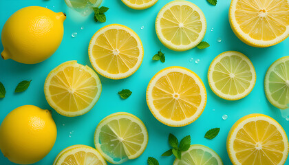 Obraz premium Overhead View of Fresh Limes Assortment Perfect for Simple Summer Backgrounds