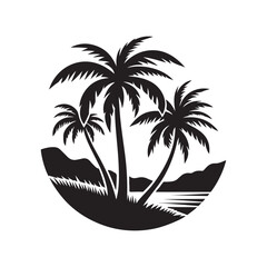 Palm tree swaying in the breeze silhouette vector clipart  illustration black color design