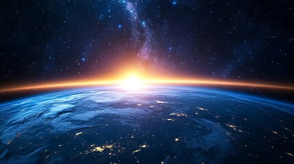 Fototapeta premium Sunrise Earth from Space: A Breathtaking View of Our Planet