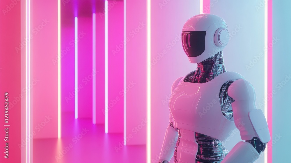 Poster humanoid robot analyzing information in concept of stock by machine learning process for 4th/4th ind