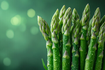 Fresh Green Asparagus Spears Glistening With Dew Drops