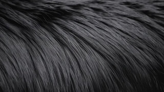 Close-up of black fur texture, soft fibers pattern. Natural material concept