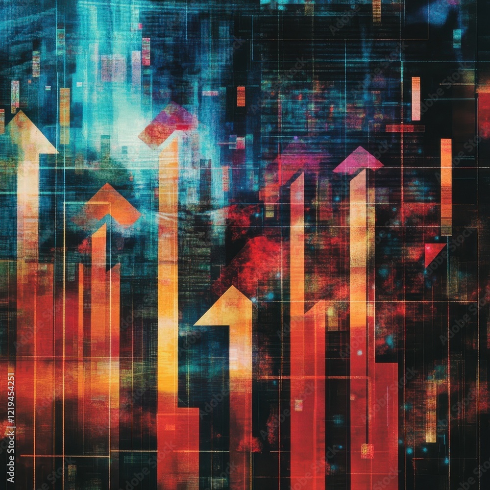 Poster digital composite of arrows and graph