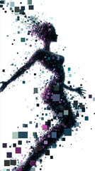 Digital Female Figure Disintegrating into Squares