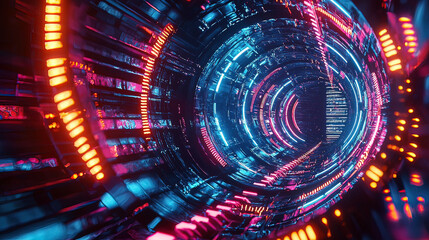 Hyper-realistic holographic display of a rotating DNA strand, glowing neon beams illuminating the sequence, futuristic lab