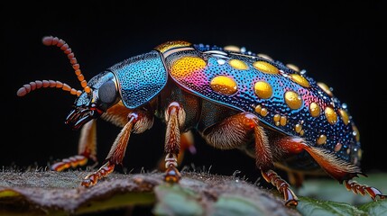 Naklejka premium A sharp macro of a jewel beetle glinting under natural sunlight