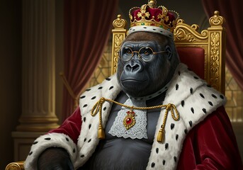 Obraz premium Gorilla King: Regal Portrait in Majestic Attire