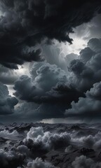 Obraz premium Dramatic storm clouds with shades of dark gray and black, suggesting intense turbulence and instability , intense, atmospheric, unstable