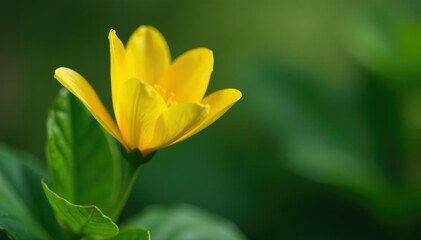 Fototapeta premium Delicate yellow petals unfurl on a slender stem, solitary, flowers, bloom