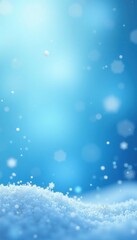 Fototapeta premium Blue snowflakes gently settle on a soft gradient of light blue and white, serene atmosphere, calmness