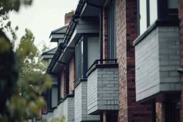 Obraz premium Modern residential building with stylish balconies in an urban setting showcasing contemporary architecture during an overcast day