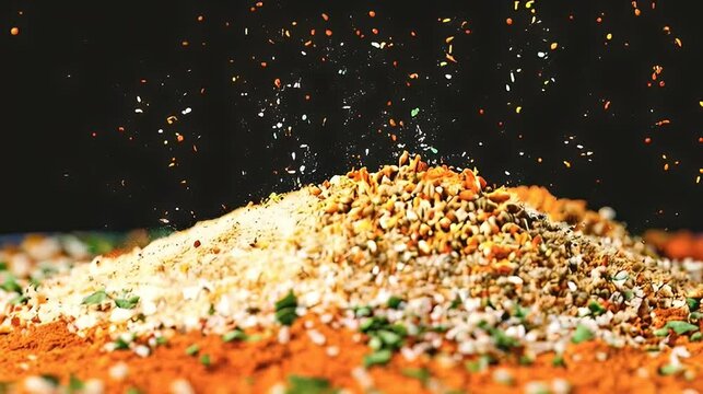 Colorful spice blend, aerial view, kitchen, food photography, recipe ingredient