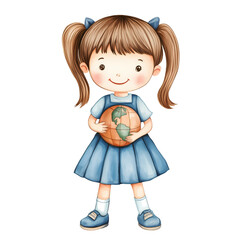 Watercolor little girl with a toy, Watercolor illustration