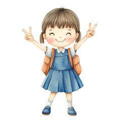 Watercolor little girl with finger up, Watercolor illustration