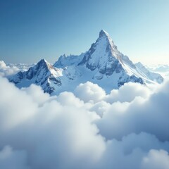 Frosty peaks hidden behind thick white clouds, misty, cold, snow