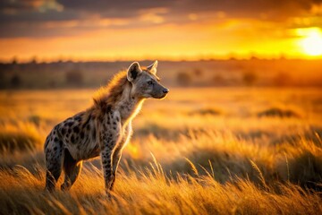 Obraz premium Solitary Hyena Contemplating Savannah Landscape - Wildlife Stock Photo