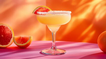 Vivid studio shot of a Paloma cocktail with gradient background.