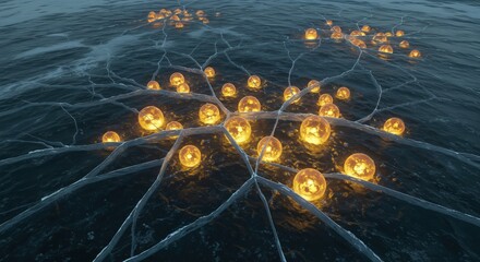 Luminous spheres on ice-covered water: captivating intersection of nature and art