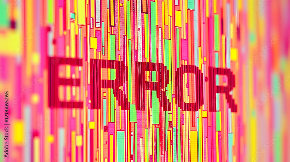 Aufkleber abstract pixelated digital glitch with vibrant “error” message colorful pixel text