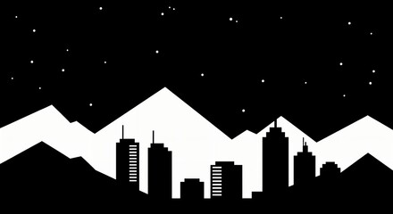 Fototapeta premium Silhouette cityscape against starry night with mountain backdrop