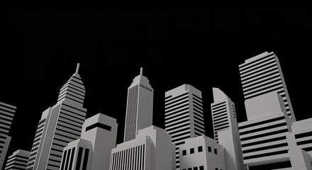 Monochrome skyline: modern architectural design against black sky