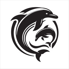 dolphin fish silhouette icon on white background