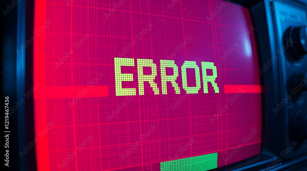 Fototapete pixelated error message text in a vintage retro tv or computer screen