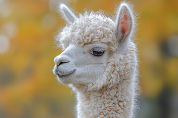 Obraz premium White Alpaca Portrait Against Autumn Background