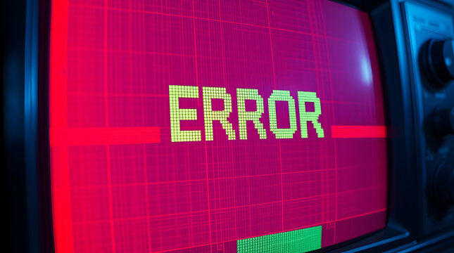 pixelated error message text in a vintage retro tv or computer screen