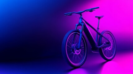 Modern electric bicycle showcased in vibrant purple and blue lighting, emphasizing its sleek design