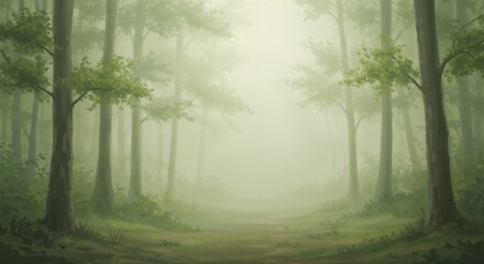 Obraz premium Serene misty forest path with lush greenery and tranquil atmosphere